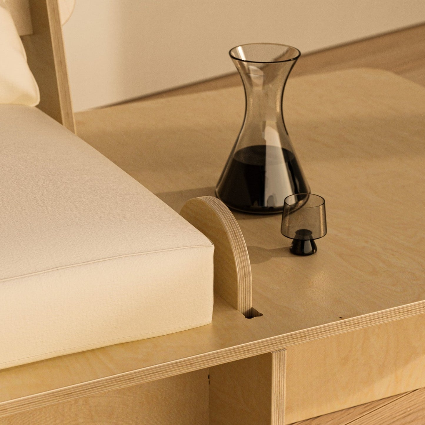 low seater chair with glass