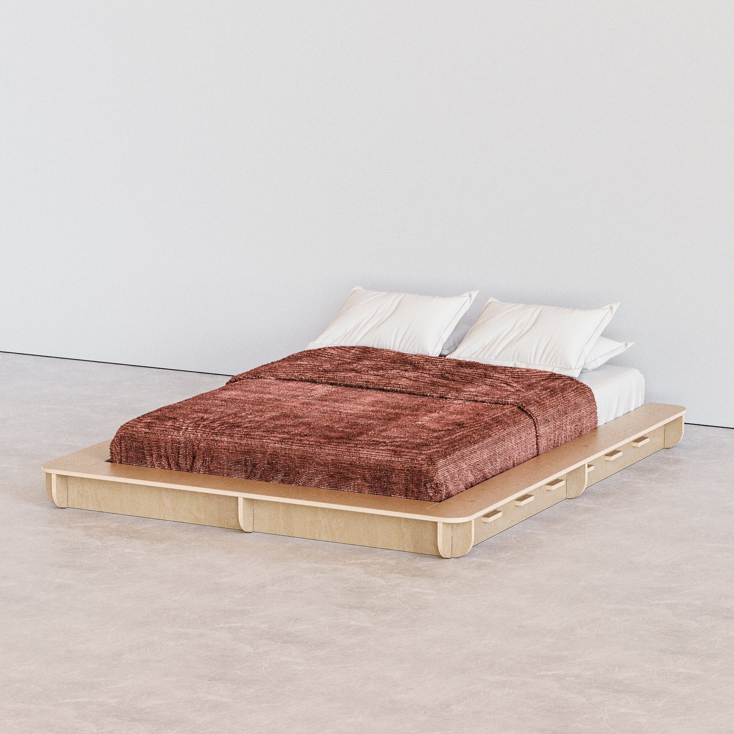 bed platform, wood, minimalist design, modern bed frame, modern apartment, brooklyn, hypster design, nordic design, easy assembly
