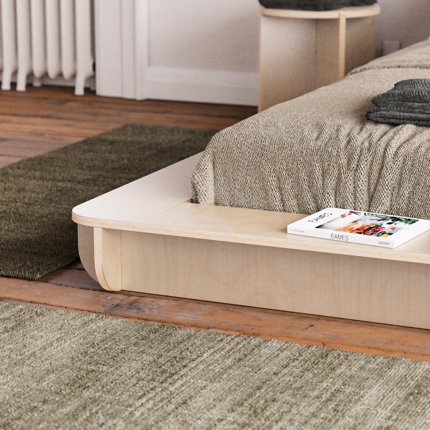 bed platform, wood, minimalist design, modern bed frame, modern apartment, brooklyn, hypster design, nordic design, easy assembly