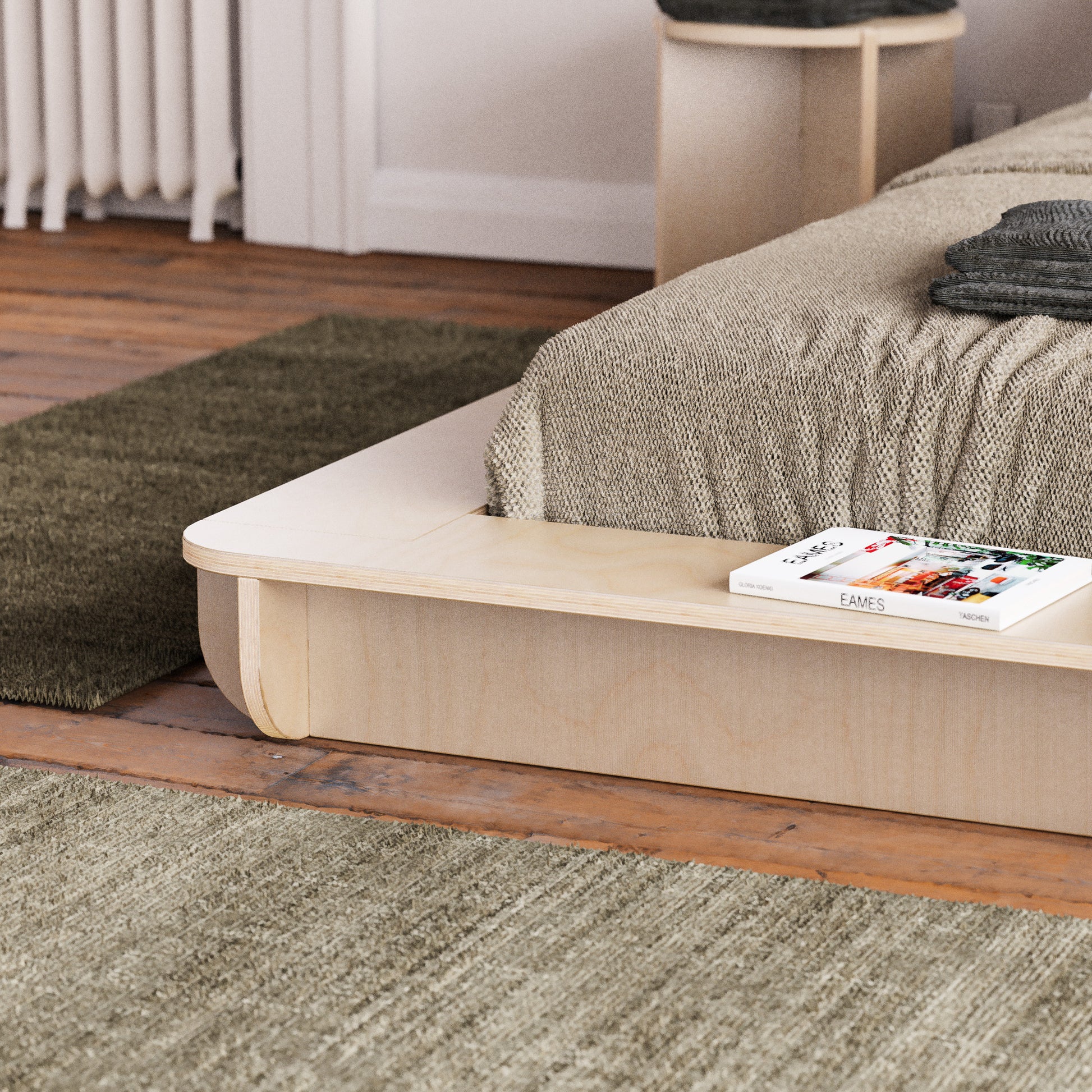 bed platform, wood, minimalist design, modern bed frame, modern apartment, brooklyn, hypster design, nordic design, easy assembly
