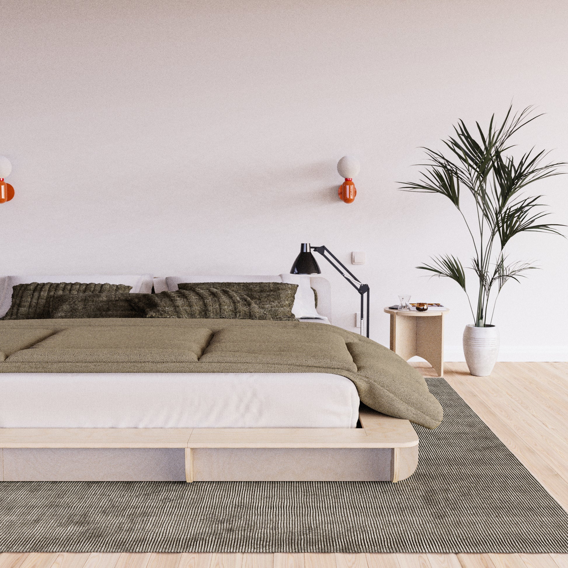 bed platform, wood, minimalist design, modern bed frame, modern apartment, brooklyn, hypster design, nordic design, easy assembly