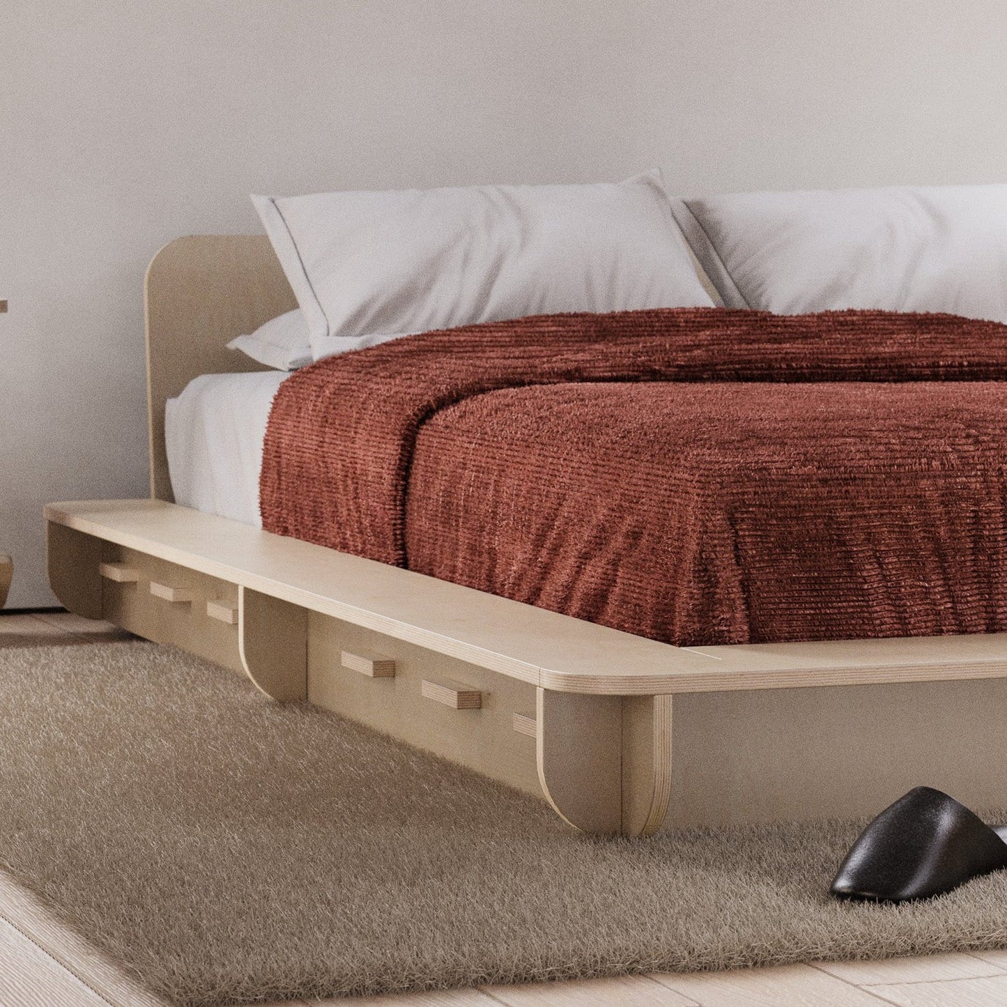 bed platform, wood, minimalist design, modern bed frame, modern apartment, brooklyn, hypster design, nordic design, easy assembly
