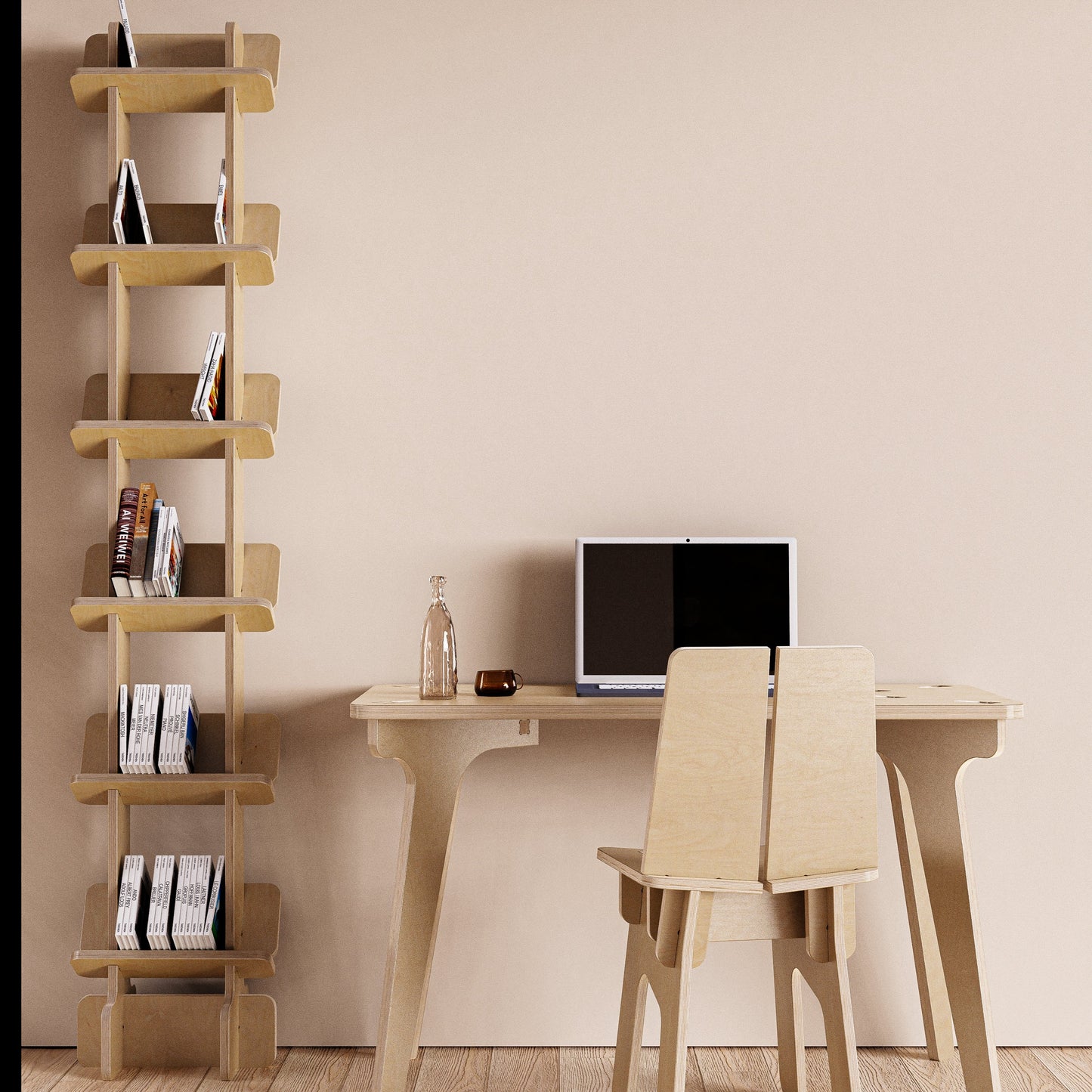 wood bookcase and desk