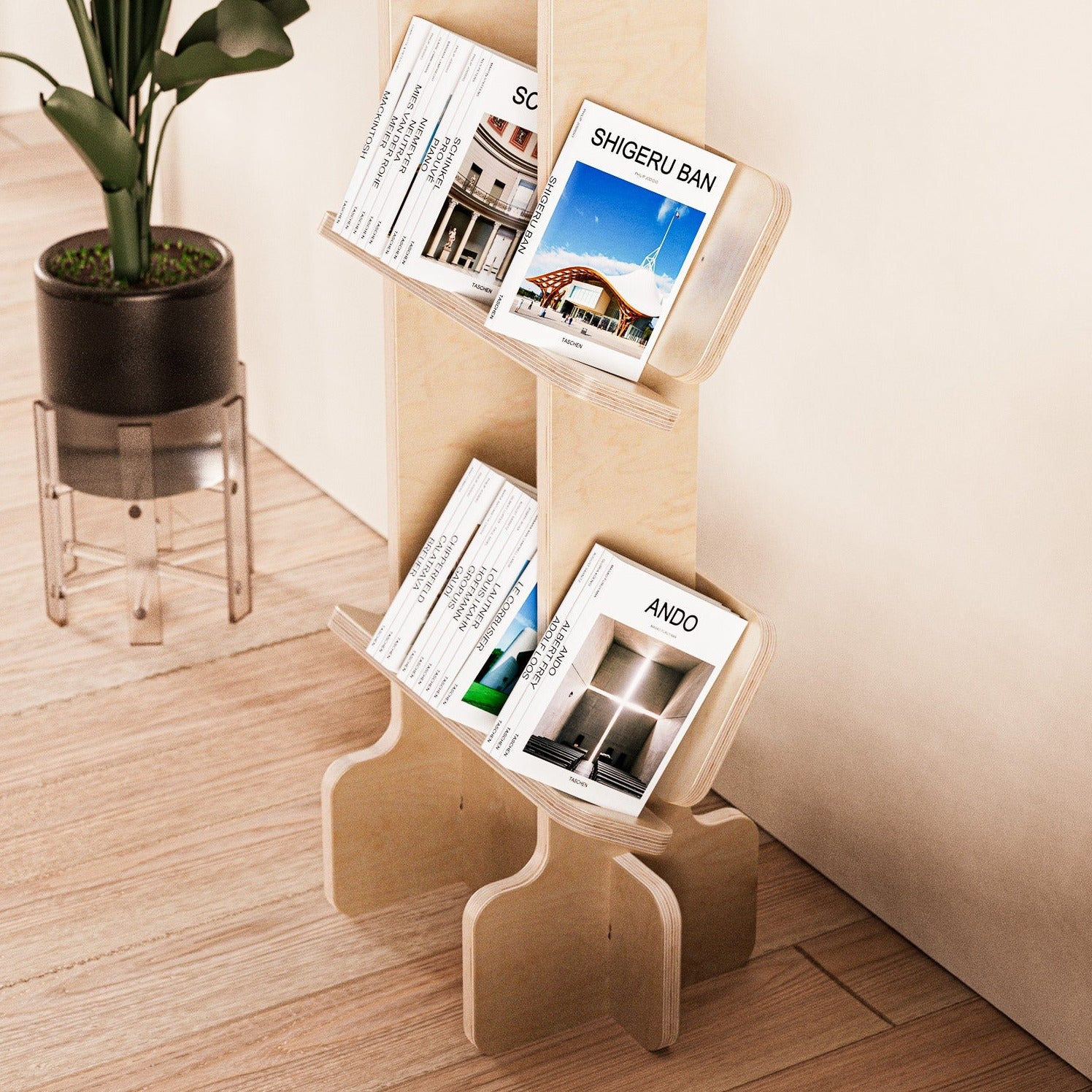 Bookshelf with Eames, Shigeru Ban and Tadao Ando