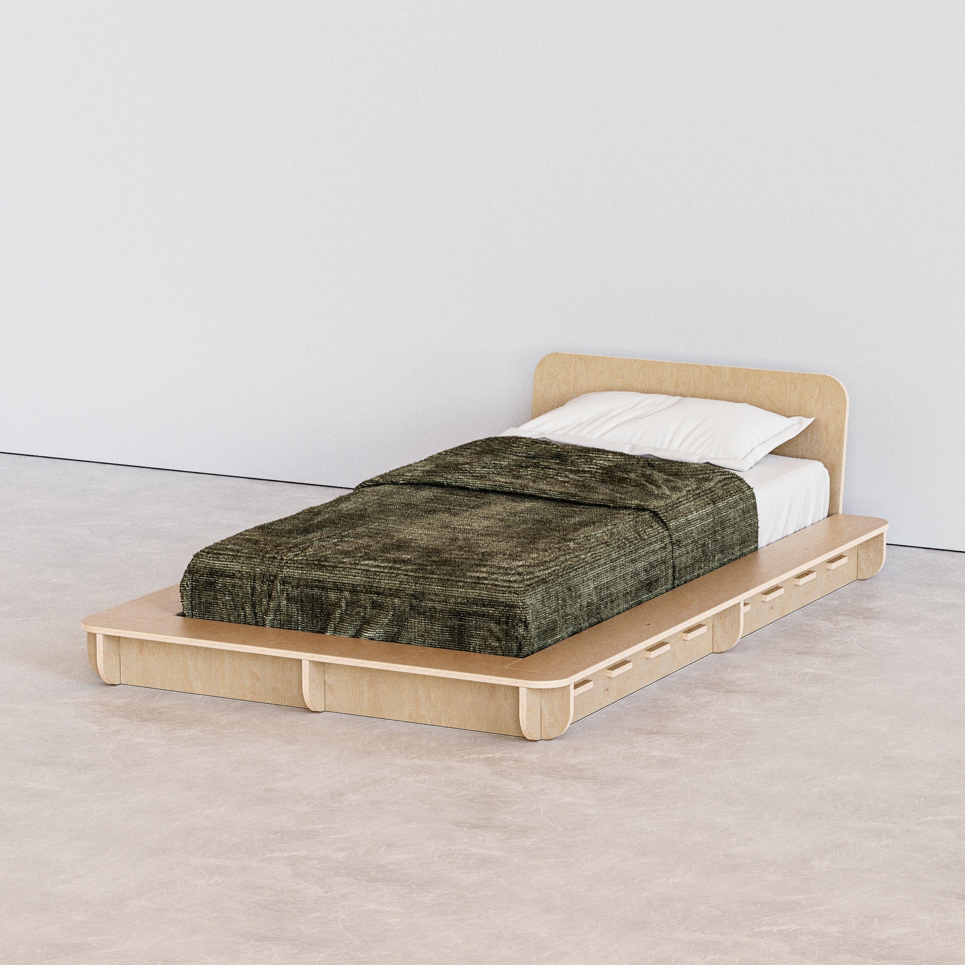 bed platform, wood, minimalist design, modern bed frame, modern apartment, brooklyn, hypster design, nordic design, easy assembly