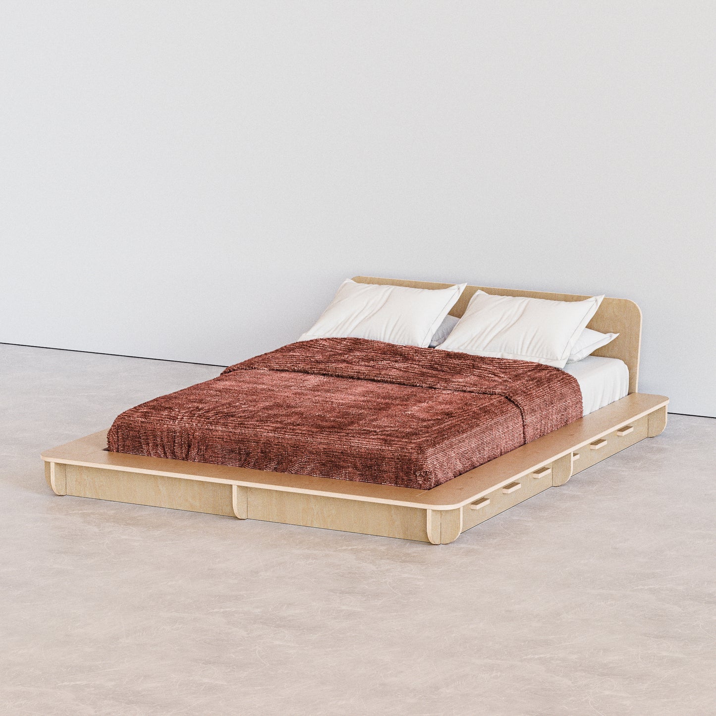 bed platform, wood, minimalist design, modern bed frame, modern apartment, brooklyn, hypster design, nordic design, easy assembly